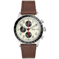 Fossil Men's Watch - Sport Tourer Chronograph Cream Dial Brown Leather Strap | FS6042 ,