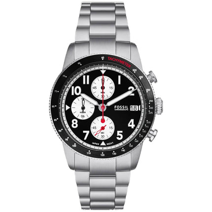Fossil Men's Watch - Sport Tourer Chrono Black Dial Silver Steel Bracelet | FS6045 ,
