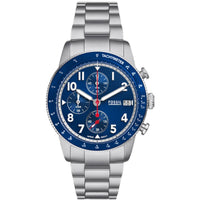 Fossil Men's Watch - Sport Tourer Chrono Blue Dial Silver Steel Bracelet | FS6047 ,