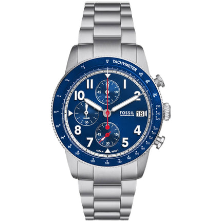 Fossil Men's Watch - Sport Tourer Chrono Blue Dial Silver Steel Bracelet | FS6047 ,
