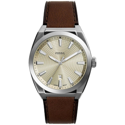 Fossil Men's Watch - Everett Quartz Cream Dial Brown Leather Strap | FS6071 ,