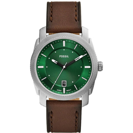 Fossil Men's Watch - Machine Quartz Steel Case Green Dial Brown Leather Strap | FS6085 ,