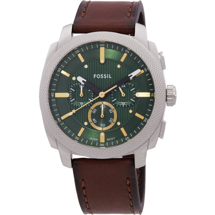 Fossil Men's Watch - Machine Quartz Chrono Green Dial Brown Leather Strap | FS6100 ,