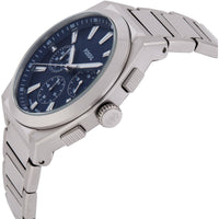 Fossil Men's Watch - Everett Quartz Chrono Blue Dial Silver Tone Bracelet | FS6104 ,