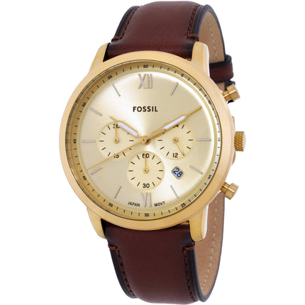 Fossil Men's Watch - Neutra Quartz Chrono Gold Tone Dial Leather Strap Watch | FS6113 ,