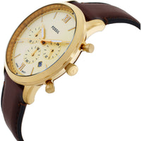 Fossil Men's Watch - Neutra Quartz Chrono Gold Tone Dial Leather Strap Watch | FS6113 ,