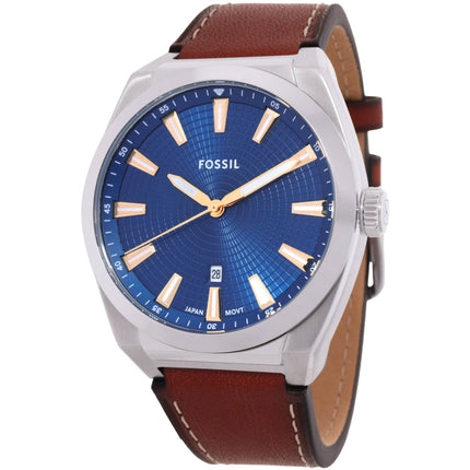 Fossil Men's Analog Watch - Everett Quartz Blue Dial Brown Leather Strap | FS6115 ,