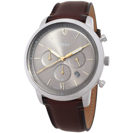 Fossil Men's Watch - Neutra Quartz Chronograph Grey Dial Brown Leather Strap | FS6129 ,