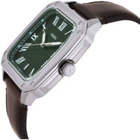 Fossil Men's Watch - Crosby Quartz Silver Case Green Dial Brown Leather Strap | FS6150 ,