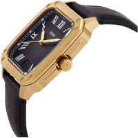 Fossil Men's Watch - Crosby Quartz Yellow Gold Case Black Dial Leather Strap | FS6151 ,