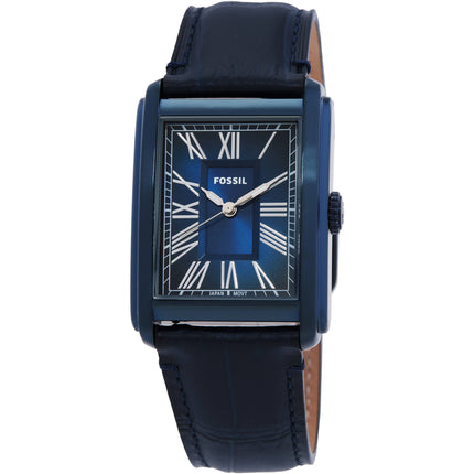 Fossil Men's Watch - Carraway Quartz Rectangular Blue Dial Leather Strap | FS6170 ,