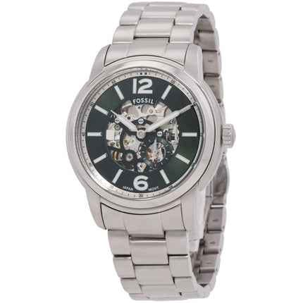 Fossil Men's Watch - Heritage Automatic Green Skeleton Dial Silver Bracelet | ME3262 ,