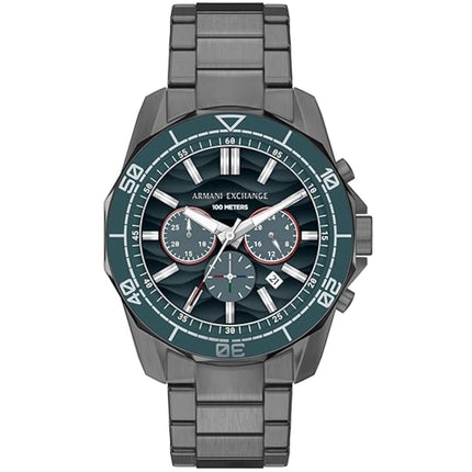 Armani Exchange Men's Watch - Spencer Chrono Blue Dial Gunmetal Bracelet | AX1972 ,