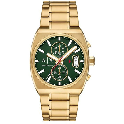 Armani Exchange Men's Watch - Oliver Chrono Green Dial Yellow Gold Bracelet | AX2822 ,