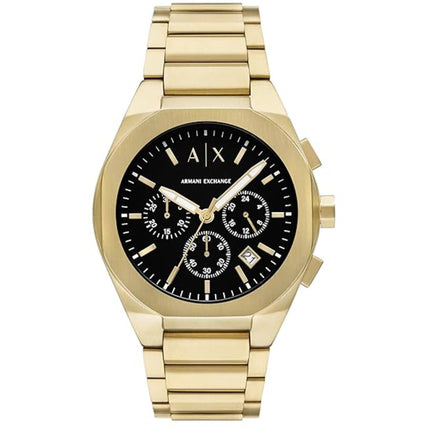 Armani Exchange Men's Watch - Rafael Chrono Black Dial Yellow Gold Bracelet | AX4180 ,