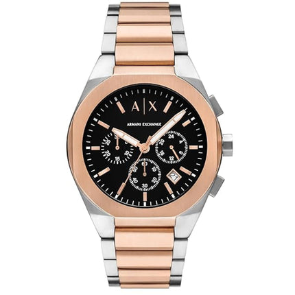 Armani Exchange Men's Watch - Rafael Chrono Black Dial Two Tone Bracelet | AX4181 ,
