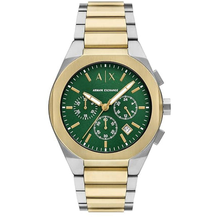 Armani Exchange Men's Watch - Rafael Chrono Green Dial Two Tone Bracelet | AX4184 ,