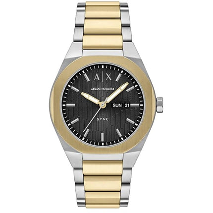 Armani Exchange Men's Watch - Sync Quartz Two Tone Steel Bracelet Day-Date | AX4298 ,