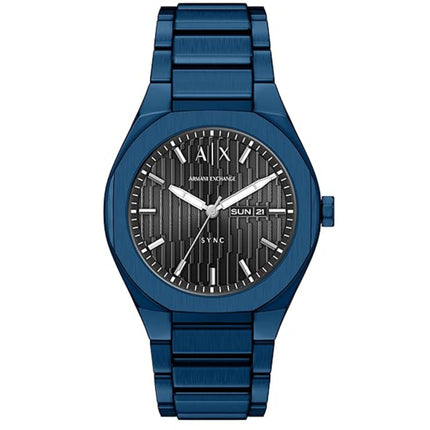 Armani Exchange Men's Watch - Sync Quartz Blue Dial Steel Bracelet Day-Date | AX4299 ,