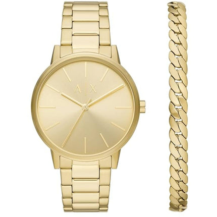 Armani Exchange Men's Watch Set - Cayde Quartz Gold Tone Dial Bracelet | AX7144SET ,