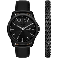 Armani Exchange Men's Watch Set - Banks Black Leather Strap Date-Day | AX7147SET ,