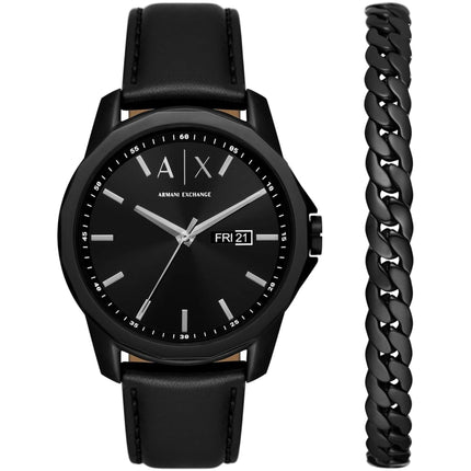 Armani Exchange Men's Watch Set - Banks Black Leather Strap Date-Day | AX7147SET ,