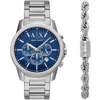 Armani Exchange Men's Watch Set - Banks Chrono Blue Dial Silver Bracelet | AX7176SET ,