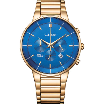 Citizen Men's Watch - Chronograph Blue Dial Yellow Gold Steel Bracelet | AN8223-54L ,