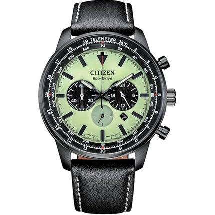 Citizen Men's Watch - Chronograph Green and Black Dial Leather Strap | CA4505-21X ,