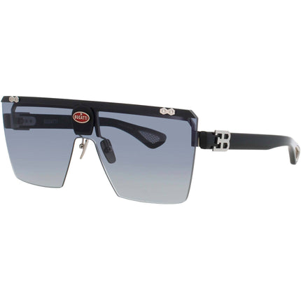 Bugatti Men's Sunglasses - Black/Sterling Silver Acetate Shield Rimless Frame | 01A SS ,