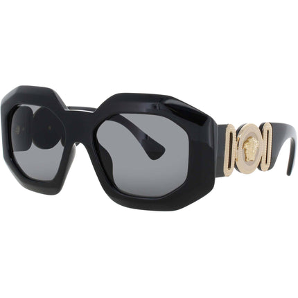Versace Unisex Sunglasses - Black/Gold Acetate Geometric Shape Frame | 0VE4424U GB1 ,