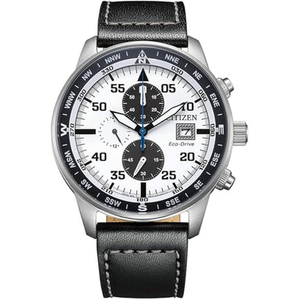 Citizen Men's Watch - Aviator Chronograph White and Black Dial Strap | CA0880-07A ,