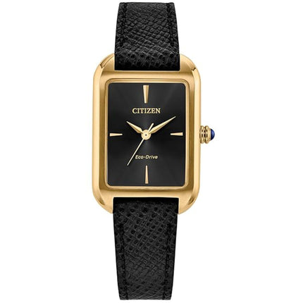 Citizen Men's Watch - Classic Eco-Drive Shiny Black Dial Leather Strap | EM1192-01E ,