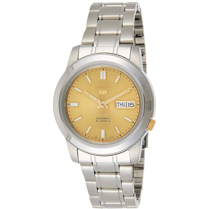 Seiko Men's Watch - Seiko 5 Automatic Gold Dial Silver Steel Bracelet | SNKK13K1 ,