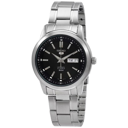 Seiko Men's Watch - 5 Day-Date Automatic Black Dial Silver Steel Bracelet | SNKM87K1 ,