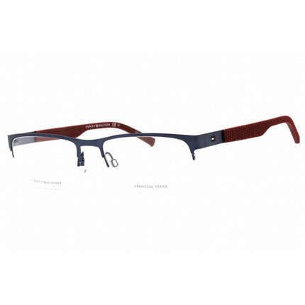 Tommy Hilfiger Men's Eyeglasses - Matte Blue/Burgundy Metal Half Rim | Th 1447 0LL0 00 ,