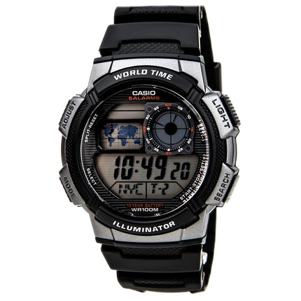 Casio Men's Digital Watch - World Time Grey Dial Resin Strap | AE1000W-1B ,