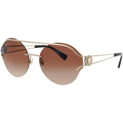 Versace Women's Sunglasses - Pale Gold Metal Round Half Rim Frame | 0VE2184-12521361 ,