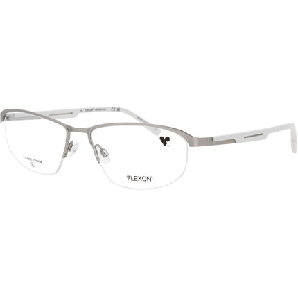 Flexon Men's Eyeglasses Frame - Rectangular Satin Silver Metal Half Rim | E1158 042 ,