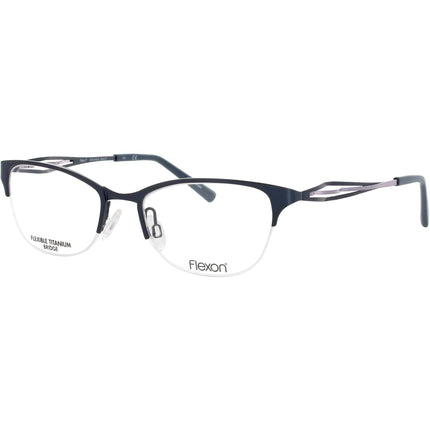 Flexon Women's Eyeglasses Frame - Cat Eye Shape Navy Metal Half Rim | MAE 412 ,
