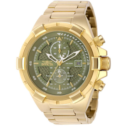 Invicta Aviator 49255 Men's Watch Green Dial Gold Stainless Steel Quartz Green Dial ,