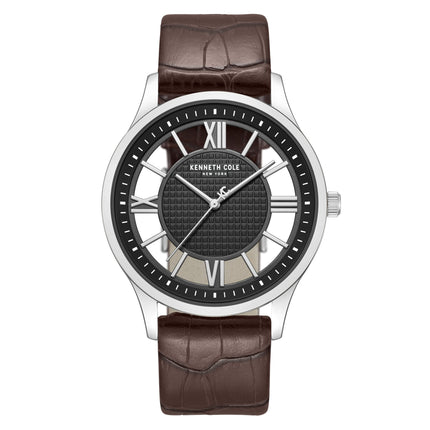 Kenneth Cole KCWGA0000470 Men's Quartz Watch Black Dial Brown Leather Strap ,