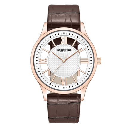 Kenneth Cole KCWGA0000472 Men's Quartz Watch White Dial Brown Leather Strap ,