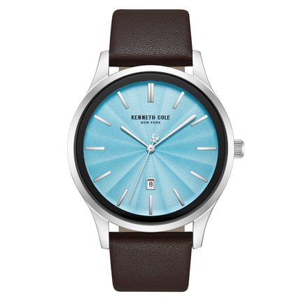 Kenneth Cole KCWGB0000270 Men's Quartz Watch Blue Dial Brown Leather Strap ,