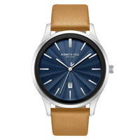 Kenneth Cole KCWGB0000271 Men's Quartz Watch Blue Dial Brown Leather Strap ,