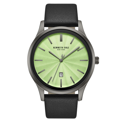 Kenneth Cole KCWGB0000272 Men's Quartz Watch Green Dial Black Leather Strap ,