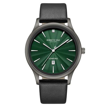 Kenneth Cole KCWGB0000376 Men's Quartz Watch Green Dial Black Leather Strap ,