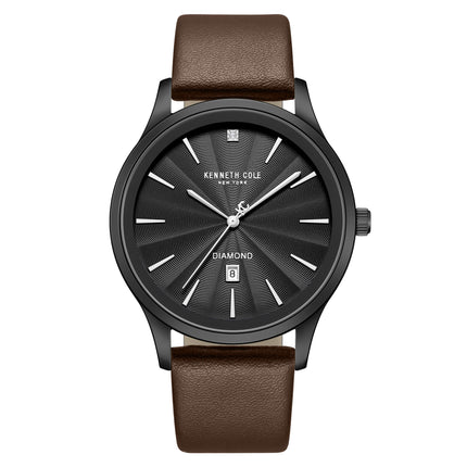 Kenneth Cole KCWGB0000378 Men's Quartz Watch Black Dial Brown Leather Strap ,