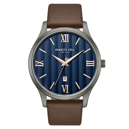 Kenneth Cole KCWGB0000571 Men's Quartz Watch Blue Dial Brown Leather Strap ,