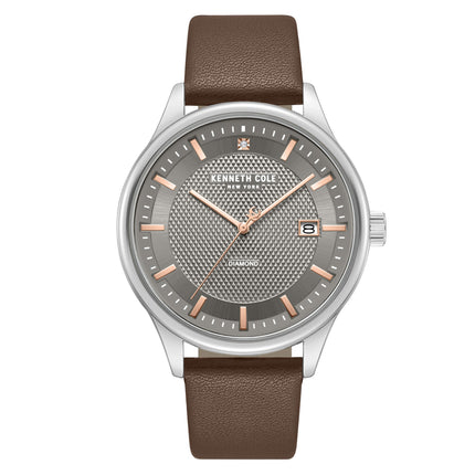 Kenneth Cole KCWGB0000670 Men's Quartz Watch Grey Dial Brown Leather Strap ,